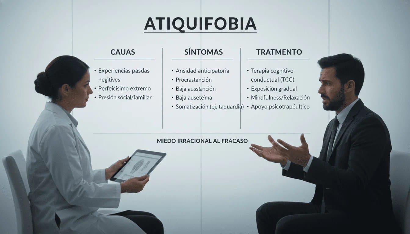 Atiquifobia: causas, síntomas y tratamiento del miedo irracional al fracaso enfoque clínico escena 3